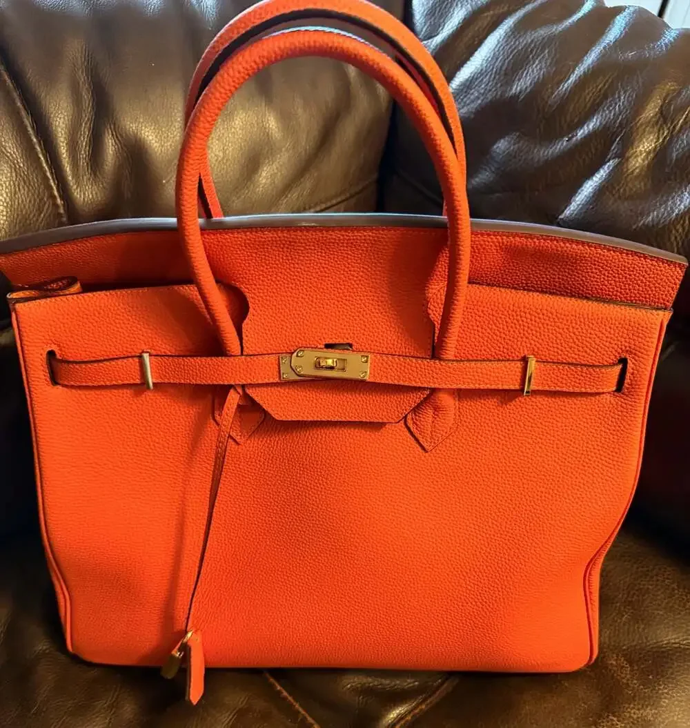 Orange leather tote bag